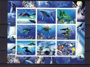 Tajikistan 2000 Marine Life/Dolphins/Turtles/Corals Sheetlet Imperforated MNH