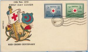 62605 -  PAKISTAN  - POSTAL HISTORY - FDC COVER Scott # 104/05 1959  RED CROSS