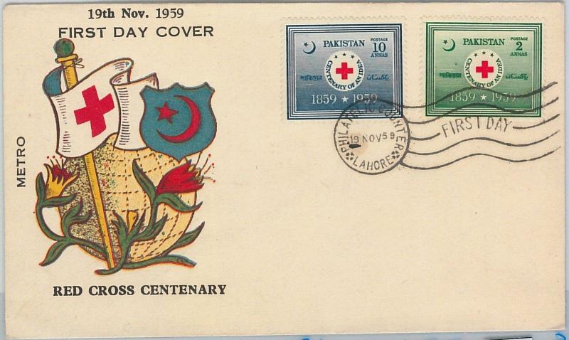 62605 -  PAKISTAN  - POSTAL HISTORY - FDC COVER Scott # 104/05 1959  RED CROSS