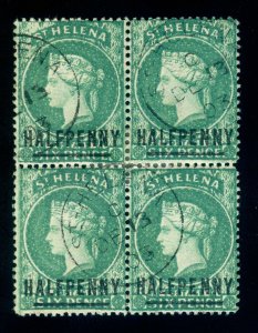 MOMEN: ST HELENA SG #34 EMERALD 1884 BLOCK USED LOT #60433