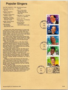 USPS SOUVENIR PAGE POPULAR AMERICAN SINGERS STRIP OF (5) 1994