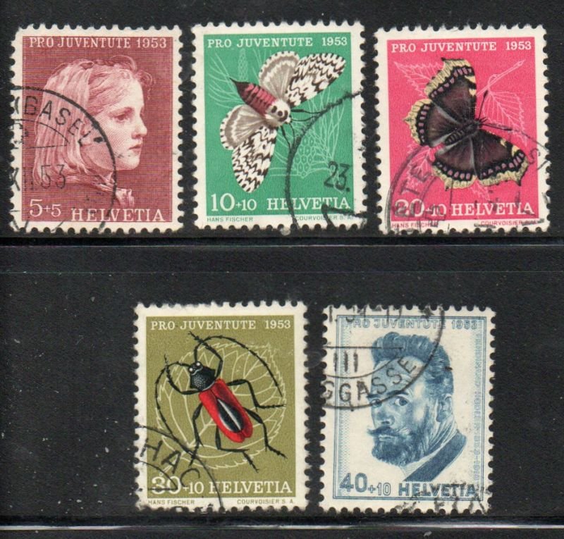 Switzerland Sc B227-31 1953 Insects People Pro Juventute stamp set used