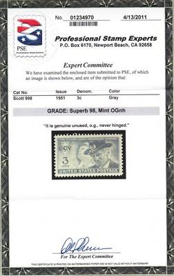 998 Superb never hinged with PSE graded \98\ - nice color...