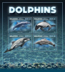 MALDIVES - 2017 - Dolphins - Perf 4v Sheet - Mint Never Hinged