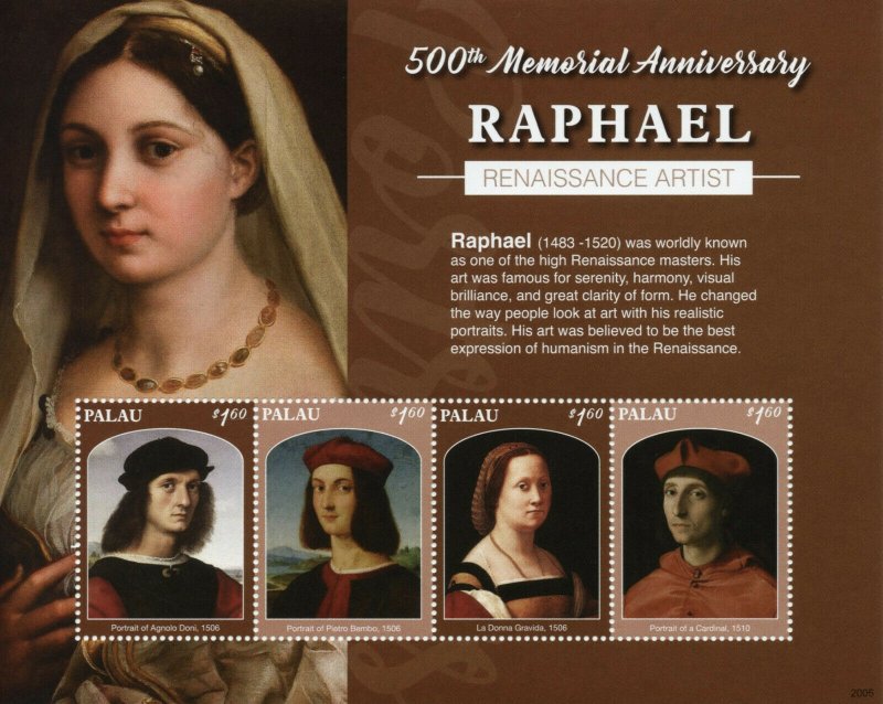 Palau Art Stamps 2020 MNH Raphael La Donna Gravida Renaissance Paintings 4v M/S 