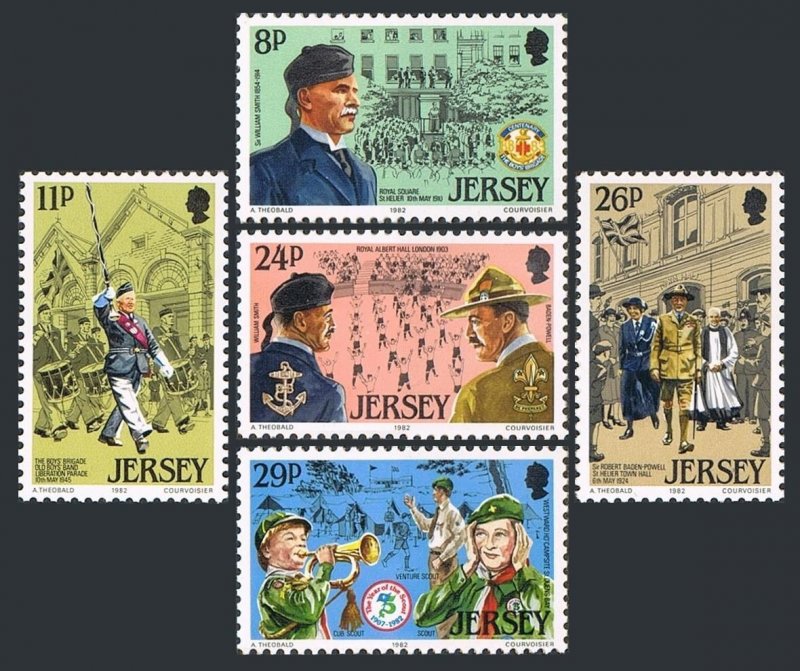 Jersey 295-99, MNH. Mi 288-292. William Smith, Baden-Powell, Liberation parade.