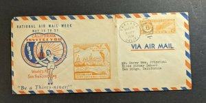 1938 California National Airmail Week Cover Oakland to San Diego