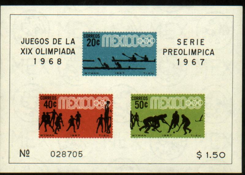 MEXICO 983a, Souvenir Sheet 3rd Pre-Olympic Set 1967. MNH