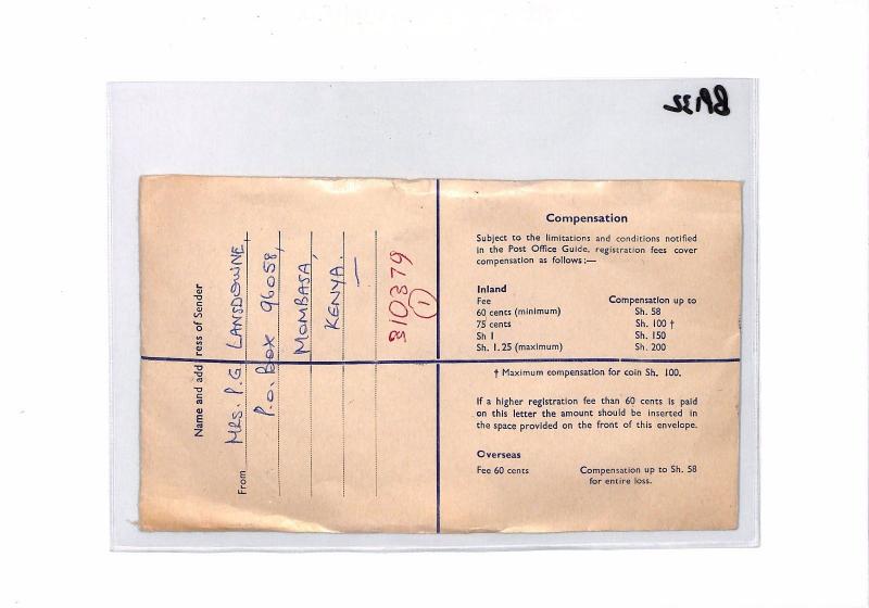 BP132 1973 KENYA *Likoni* Commercial REGISTERED EXPRESS Cover EAST AFRICAN AIR