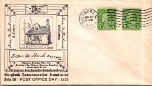SCHALLSTAMPS UNITED STATES 1933 CACHET COVER COMM POST OFFICE DAY CANC BALTIMORE