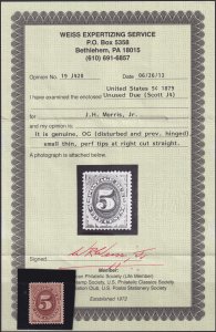 #J4 Mint OG, F-VF, Weiss cert #19J420, tiny thin (CV $800 - ID51943) - Joseph...