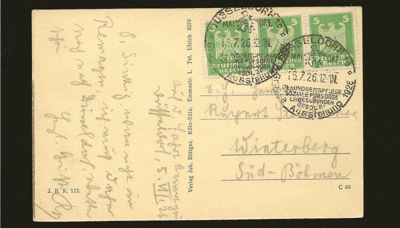 Germany 324 x3 on PM Dusseldorf 1926 Postcard Used