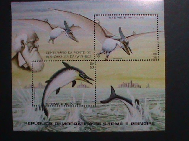 ST. THOMAS-1992 -PREHISTORY ANIMALS-CENTENARY OF CHARLES DARWIN MNH-S/S-VF