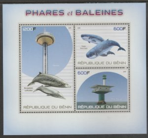 LIGHTHOUSES & WHALES  perf sheet containing 3 values mnh