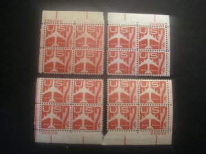 Scott C60, 7c Red Jet Silhouette, PB4 #26899 x4, Matched Set, MNH Airmail Beauty