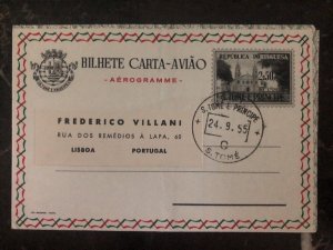 1955 St Tome Portugal Colony Aerogramme Cover To Lisbon