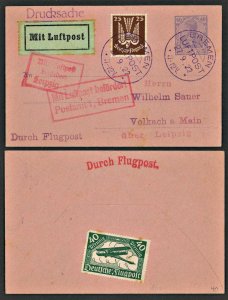 1922 Germany Durch Flugpost Early Airmail BREMEN to LEIPZIG