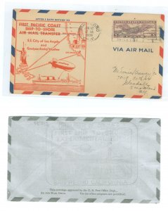 US C12 1931 Cover (creased) carried aboard the First Pacific Coast ship to shore air transfer between the SS City of Los Angeles