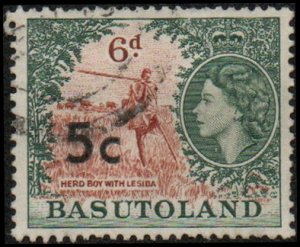 Basutoland 66a - Used - 5c / 6p Herd Boy with Lesiba (Type I) (1961) +