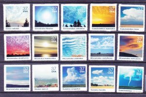 US 3878a-o MNH 37¢ 2004 CLOUDSCAPES Self-Adhesive Singles Set of 15 Very Fine