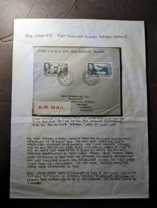 1944 Falkland Islands Airmail First Flight Cover FFC Port Stanley to England