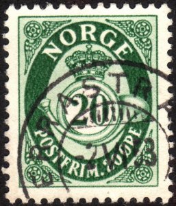 1952, Norway 20ö, Posthorn, Used, Sc 326
