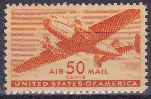 United States 1941 50cent Airmail Scott C31 Twin-Motored Transport. VF/NH/(**)