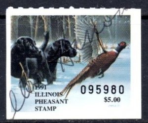 Illinois Pheasant Stamp - Hunter Signed Pair of Black Labs and Pheasant