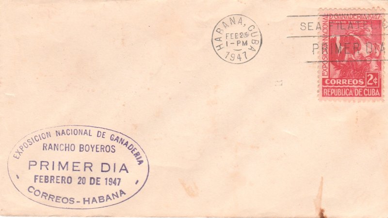 1947 Cuba Stamps Sc 405 Cow and Milkmaid FDC