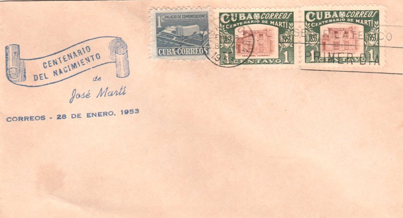 1953 Cuba Stamps Sc 501 Jose Marti Centenary Pair  FDC