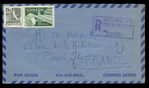 ?to FRANCE Registered AIRMAIL 20c + 15c , 1963 cover Canada