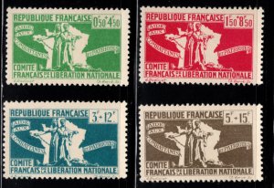 French Colonies Scott B3-B6  MH* 1943 Semi Postal set