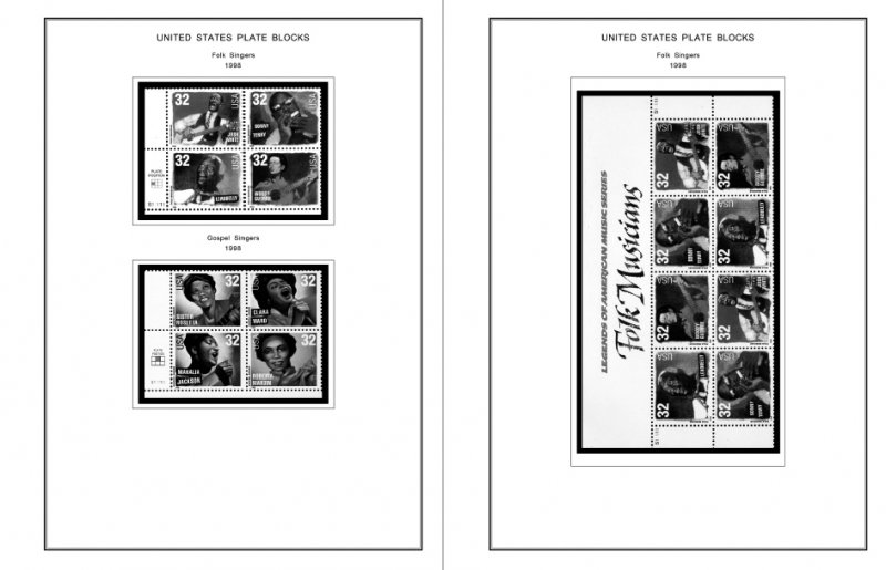 US 1990-1999 PLATE BLOCKS STAMP ALBUM PAGES (119 PDF b&w illustrated pages)