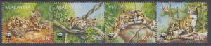 XG-BA682 MALAYSIA - Wwf, 1995 Wild Animals, Clouded Leopard, Strip MNH Set