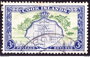 COOK ISLANDS 1949 QEII 3d Green & Ultramarine SG153 FU