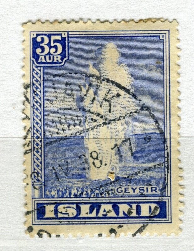 ICELAND; 1938 early Geysir issue fine used 35a. value