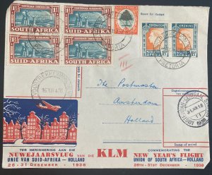 1938 Pretoria South Africa New Years Flight Airmail Cover To Amsterdam Holland