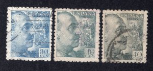 Spain 1939-40 30c blue, 40c Prussn grn & 40c greenish blk Franco, Scott 695-697a