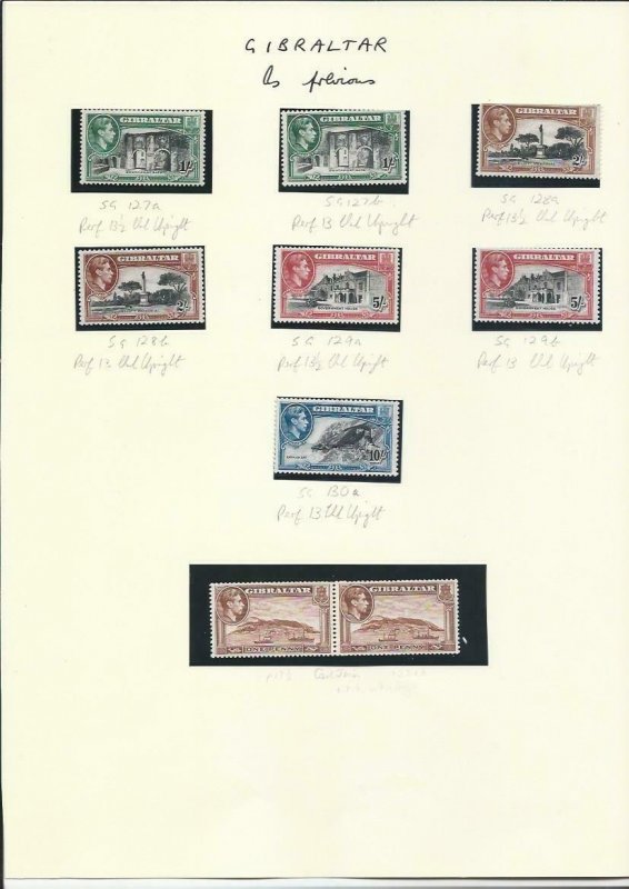 GIBRALTAR 1938-51 KG6 33 STAMPS TO £1 WITH PERF VARS ETC MM CAT £1250