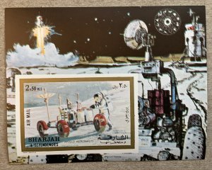 Sharjah 1972 Apollo 17 moon buggy IMPERF MS, MNH. Mi BL111B CV 8.50 euros.