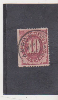 US Scott # J26 1891 10c Claret Postage Due Used SON Akron Ohio Cat.$30.