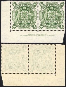 Australia SG224d  Two Pound Arms Imprint PAIR without Roller Flaw U/M