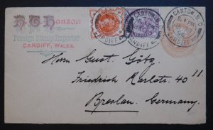 1896 Cardiff Wales United Kingdom England Cover To Breslau Germany Stamp Dealer