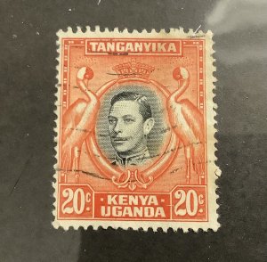 Kenya, Uganda & Tanganyika 1938  Scott 74  used - 20c, Kavirondo cranes