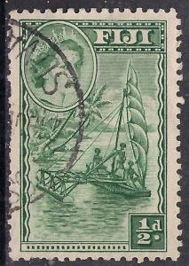 Fiji 1954 - 59 QE2 1/2d Green used SG 280 ( 76 )