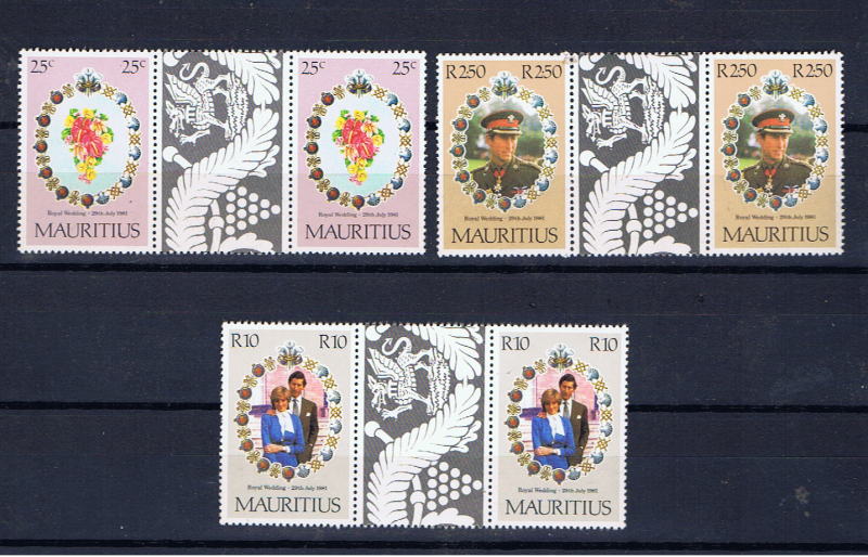 MAURITIUS 1981 ROYAL WEDDING GUTTER PAIRS