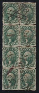 US 32 & 33 10c Washington Type II & III Block 8 w/ Crowe Cert VF appr SCV $7000