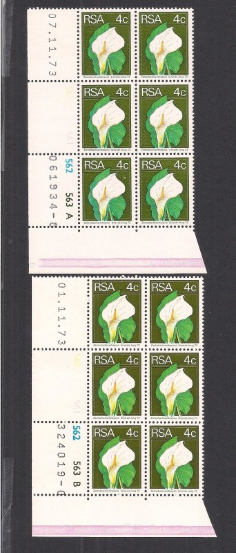 SOUTH AFRICA SC# 411  CYLINDER  B/6 #560-63  PANE A&B  #0  FVF/MNH 1973