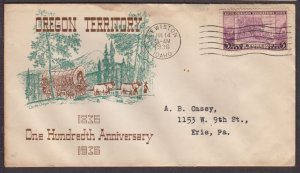 1936 Oregon Territory centenary Sc 783-20 FDC Plimpton cachet Lewiston ID