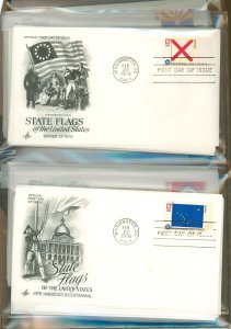 US 1633-1682 Complete set of 50 flags, unaddressed FDCs, 4 different cachets.